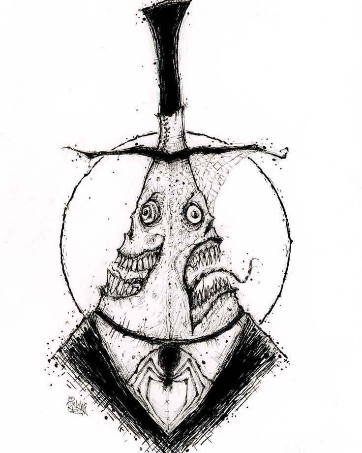 a drawing of a man in a top hat with two creepy faces on it's face