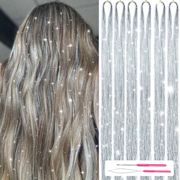 PRICES MAY VARY. 【1200 Strands Hair Tinsel with Tool】Fun and Popular Choice in 2024. 1200 Strands 48" Silver Tinsel Hair Fairy Hair Tinsel and micro silicone link rings beads, 2 Hook, enough for you to use, come on choose your favorite color. 【Cute and Easy Use】Easy way to make hair fun for kids and adults! Shiny tinsel highly recommend for any age. These hair tinsel is bright and shiny and will definitely catch peoples attention. 【Multiple Occasions】These fairy hair strands really great for par Glitter Hair Extensions, Fairy Hair Tinsel, Strands Hair, Tinsel Hair, Hair Tinsel, Fairy Hair, Prom 2024, Eras Tour Outfit, Glitter Hair