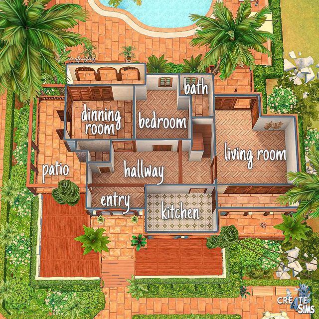 an aerial view of a house with lots of rooms