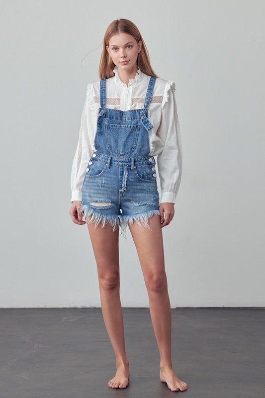 HIGH RISE SHORTALL100% COTTON(SIZE S)WAIST 29"HIP 39"INSEAM 2 3/4"FRONT RISE 11 1/2"LEG OPENING 23"*Model wears size S*MODELHEIGHT 5'9"WAIST 24"HIPS 35"BUST 34"SIZE S-M-LPACK 3-3-2 Style: Casual Print / Pattern: Medium Wash Denim Silhouette: Overall shorts Fit: Regular Embellishment: Tie Bib Neck Line: N/A Sleeve: Sleeveless Length: Short Closure: Side Button Closure Lining: No Made In: CHINAFabric Contents: 100% COTTON Non-stretch fabric Non-sheer fabric Care Instructions: Machine Wash Cold Siz Overall Romper, Farm Clothes, Denim Romper, Short Rompers, Denim Pant, Sheer Fabrics, Print Pattern, Overall Shorts, Short Tops