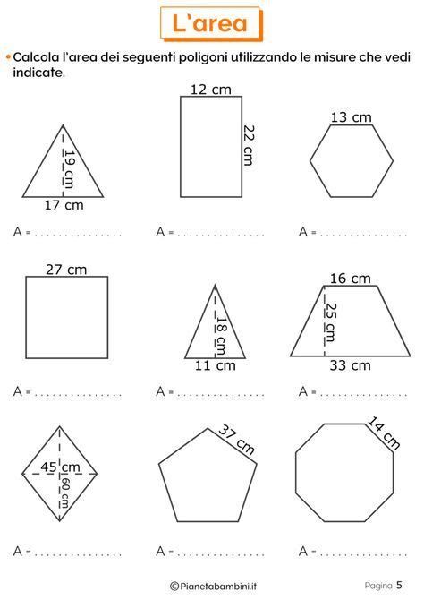 worksheet showing how to find the area and perimeters for each polygonic figure