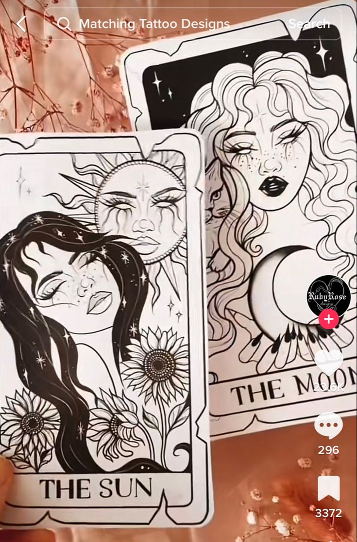 two tarot cards with the sun and moon on them