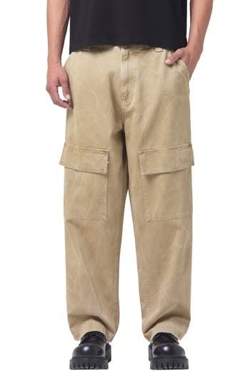 Roomy and relaxed, these cargo pants cut from soft cotton twill feature light fading and plenty of roomy pockets for holding a day's essentials. 29 1/2" inseam; 20" leg opening; 13 1/2" front rise; 16 1/2 back rise (size 29) Zip fly with button closure Front slant pockets; back flap-patch pockets; cargo flap-patch pockets 100% cotton Machine wash, tumble dry Made in the USA of imported fabric Beige Cotton Cargo Jeans With Patch Pockets, Beige Cotton Cargo Jeans, Relaxed Fit Cargo Pants In Utility Style, Beige Cotton Utility Cargo Jeans, Relaxed Fit Cargo Pants Utility Style, Relaxed Fit Straight Cargo Pants, Beige Cotton Utility Work Pants, Casual Beige Cargo Jeans With Belt Loops, Beige Cotton Cargo Jeans With Pockets