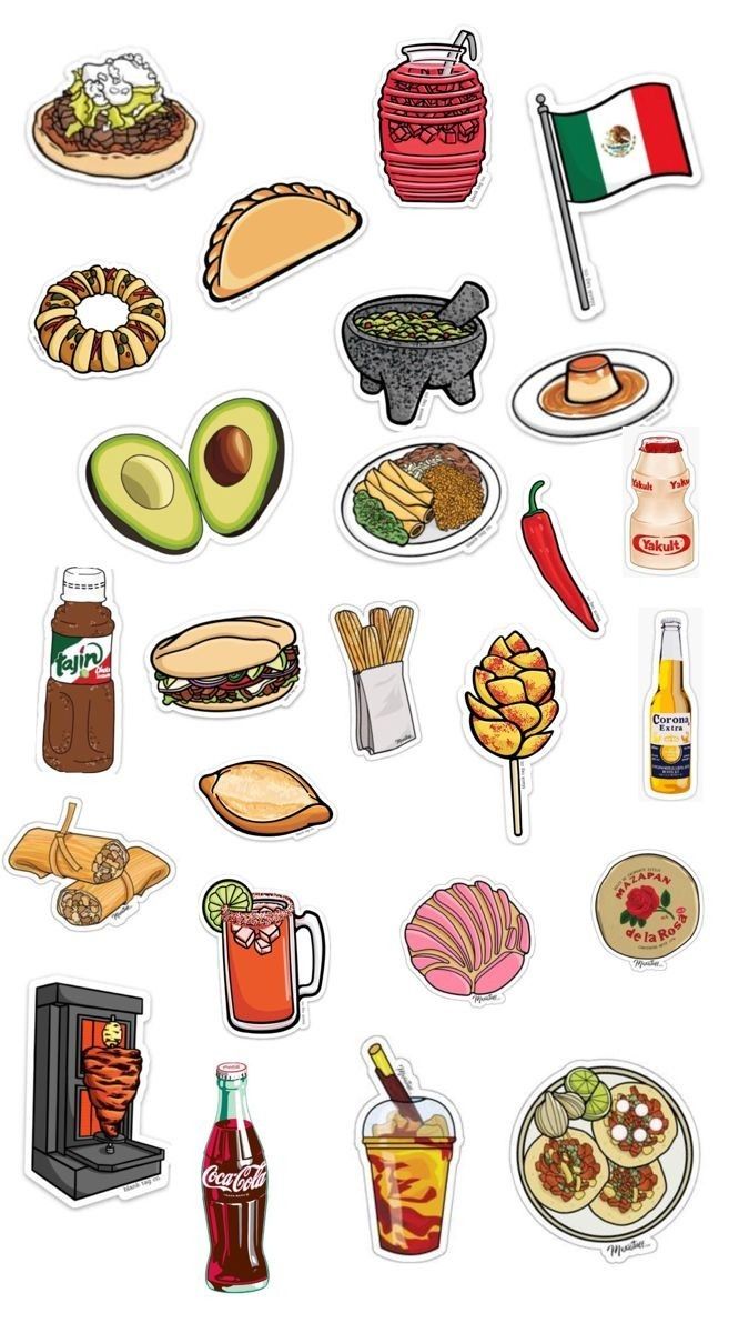 an assortment of food stickers on a white background with the italian flag in the middle