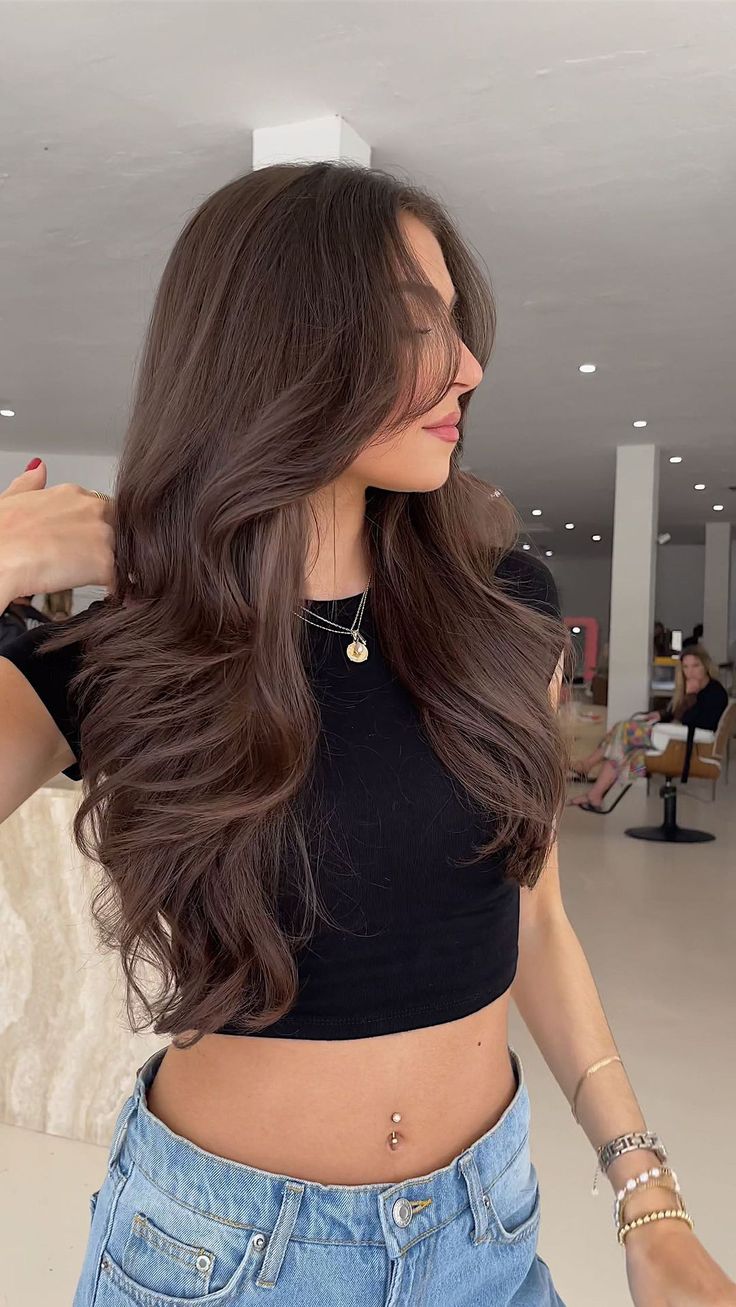 Ashley LaMarca on Instagram: "I always show photos for reference too🫶🏻 • • #hair #haircut #hairtransformation #longhair #longhaircut #layeredhaircut" Ashley Brown Hair, Long Brown Hair With Layers Curly, Long Layered Brown Hair Wavy, Long Brunette Hair Blowout, Hair Cuts For Brunette Long Hair, Fall Haircut For Long Hair, Framed Layers Long Hair, Haircuts For Brunettes Long, Long Hair Face Framing Layers Brunettes