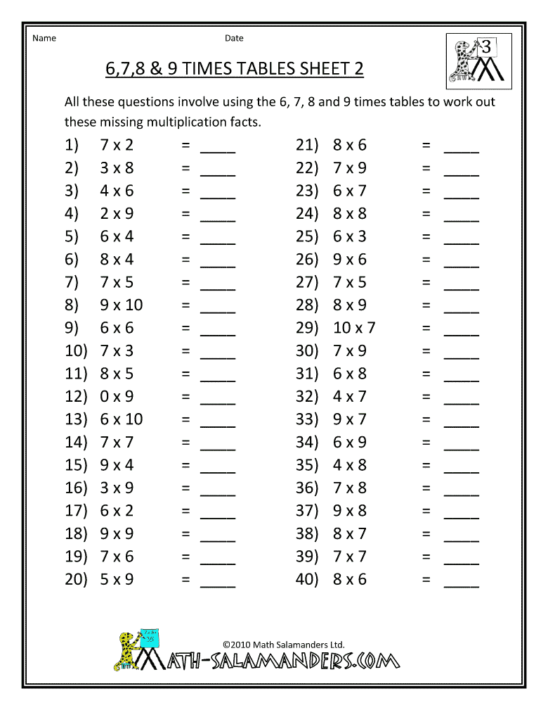 the times table worksheet for students to learn how to use it in addition