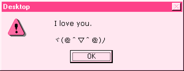 a computer screen with the words i love you and an arrow in pink on it