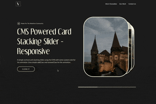 an image of a web page with the words cms powered card stacking silver - responsible