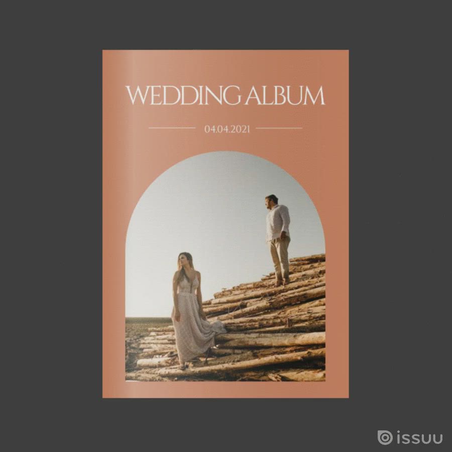 This may contain: the wedding day brochure is displayed in an orange and white color scheme,