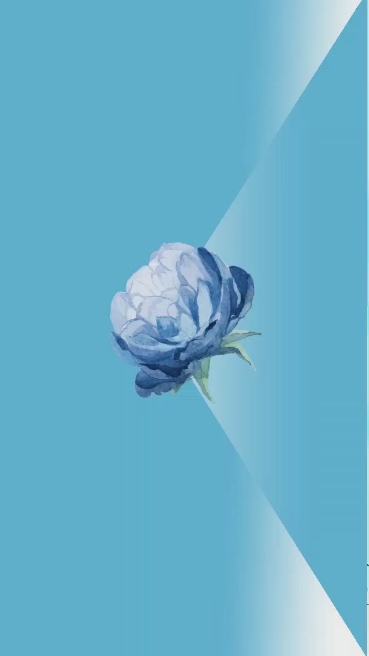 This may contain: a blue and white flower on a light blue background