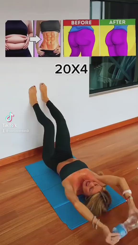 This may contain: a woman is doing an exercise on a yoga mat