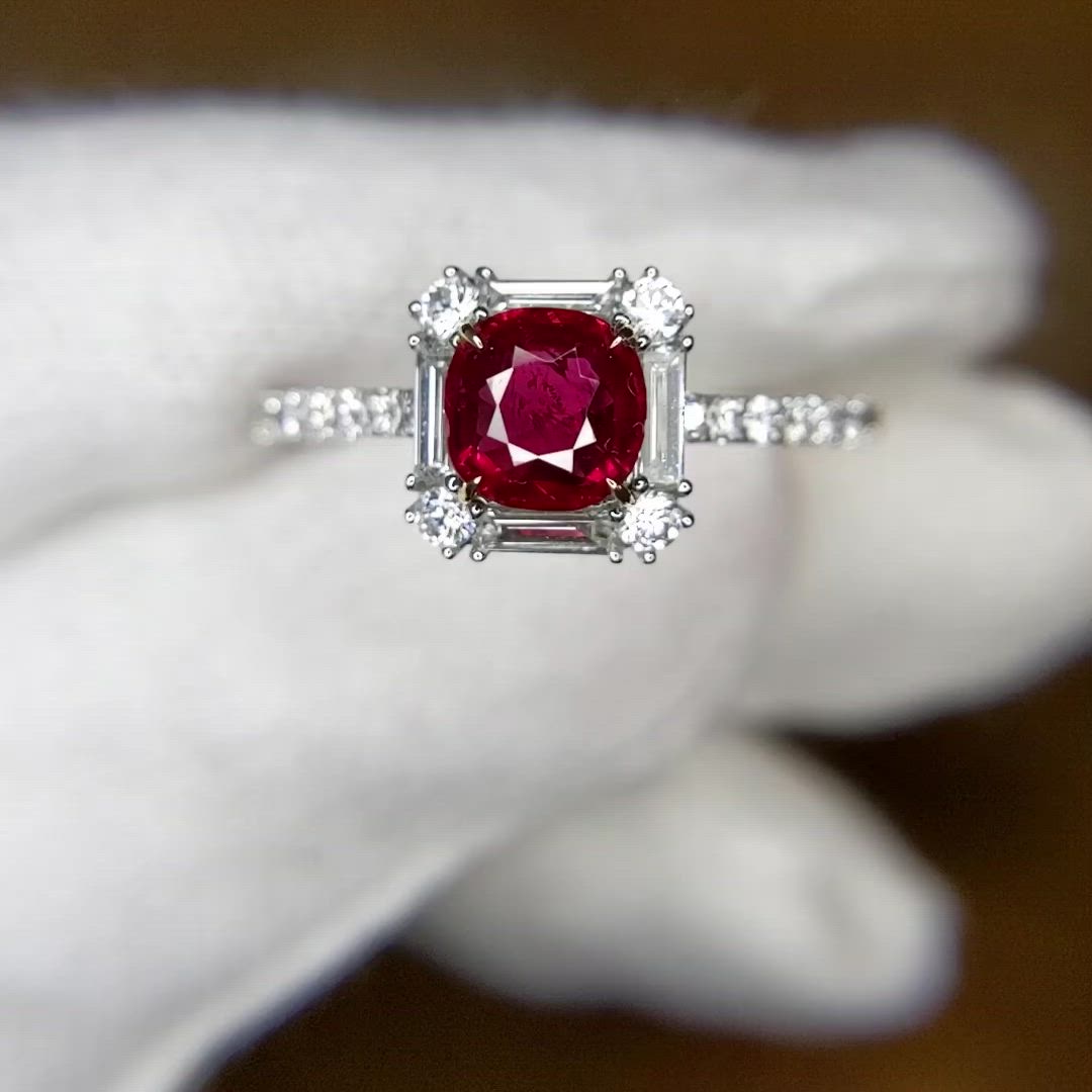 0.73 Ct. Ruby and Diamond Ring - 18K White Yellow