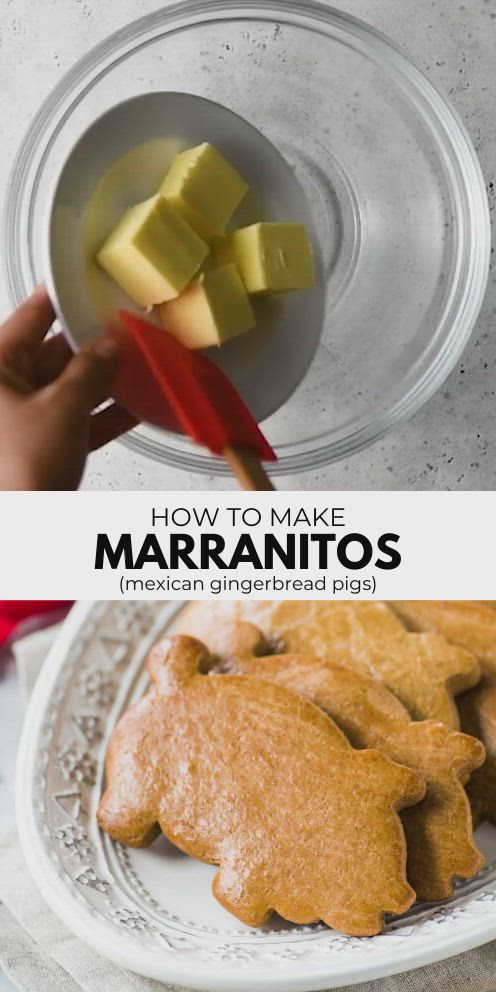 This may contain: how to make marranitos with mexican gingerbread cookies and butter on the side