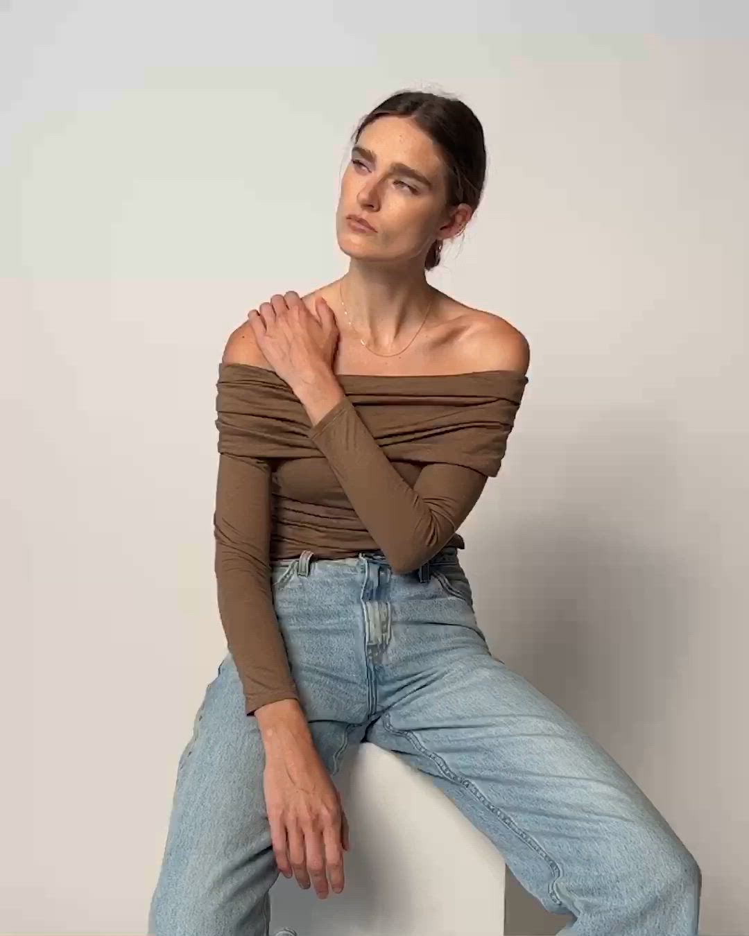 Feel fancy (without any of the effort). This fold-over off the shoulder top has an easy, draped fit for a perfectly undone vibe. (This one comes in Teddy.) | Women's Abana Off Shoulder Top in Teddy | Ethical Essentials