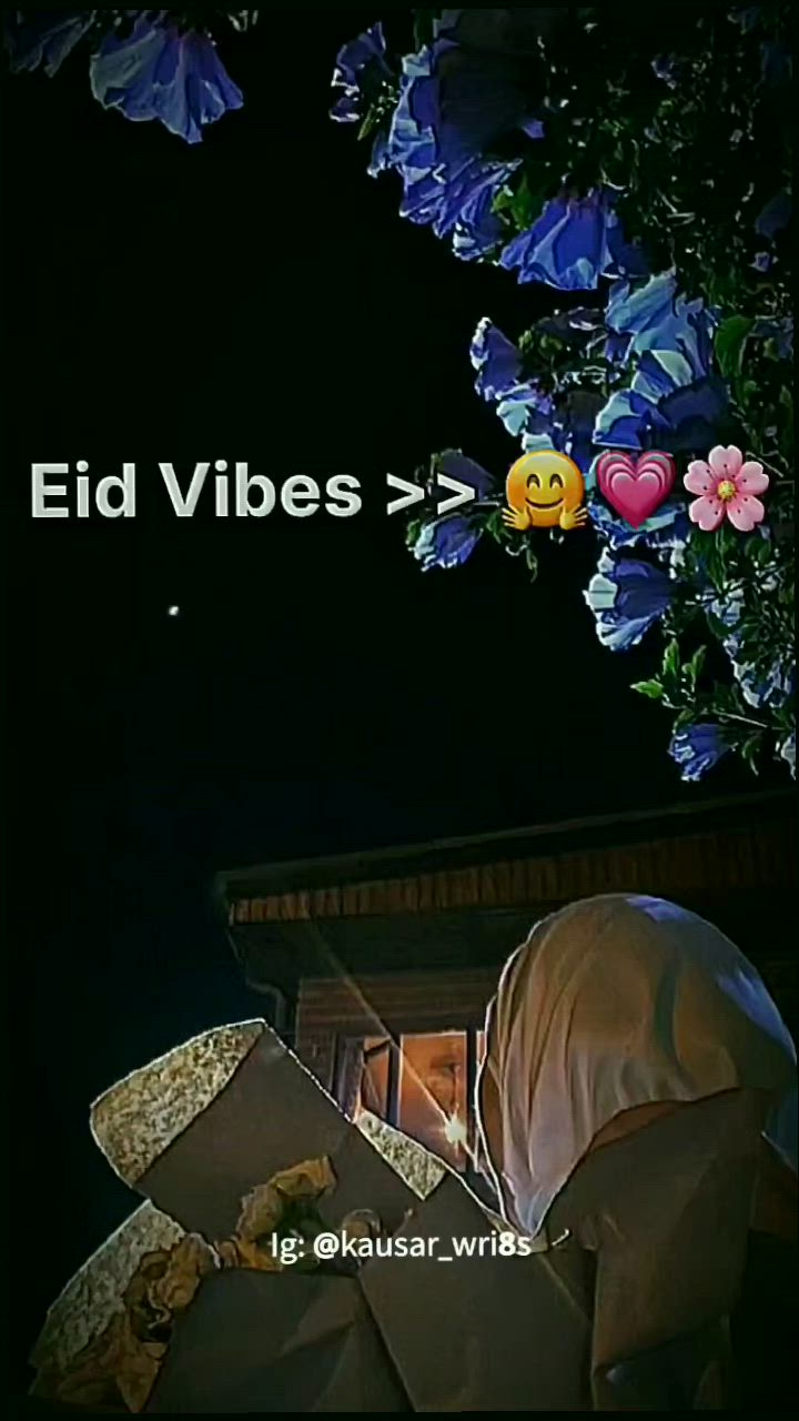 This may contain: an image of a woman reading a book with flowers in the background and text that reads, eid vibes > >