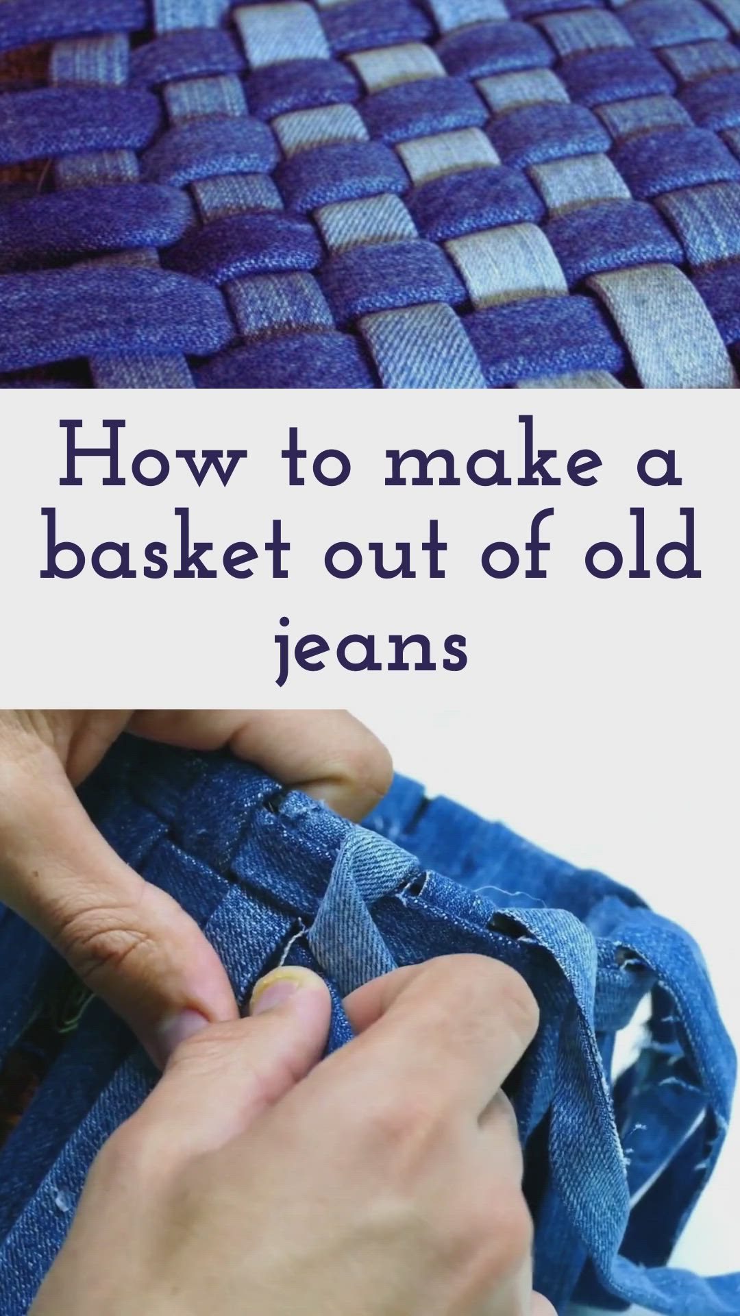 This may contain: how to make a basket out of old jeans