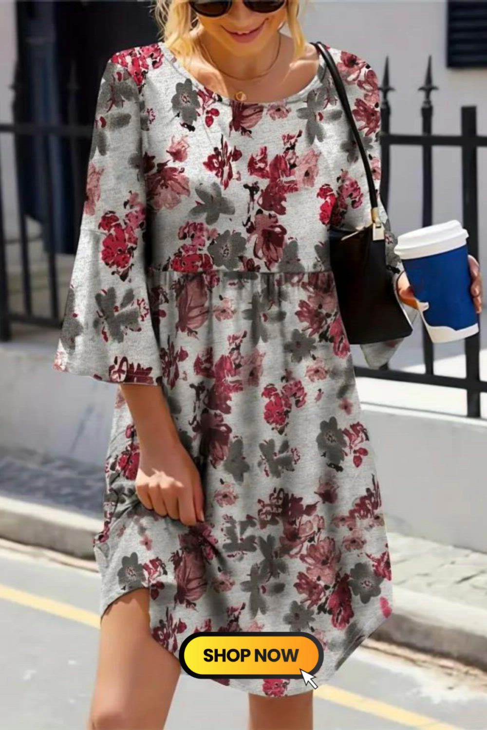 The Floral Print Flared Sleeve Dress exudes elegance with its captivating floral design and charming flared sleeves. Paired with an elegant crew neck and a midi length, it's a perfect fusion of sophistication and style, ideal for those seeking a graceful yet contemporary ensemble.