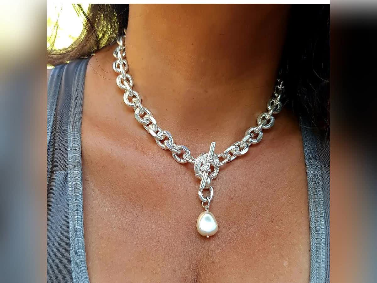 Swarovski Crystal Pearl Necklace, Pearl Necklace, White, Big Pearl Necklace, Silver Pearl Jewelry, Gift Mom, Gift Friend, Necklace Gift