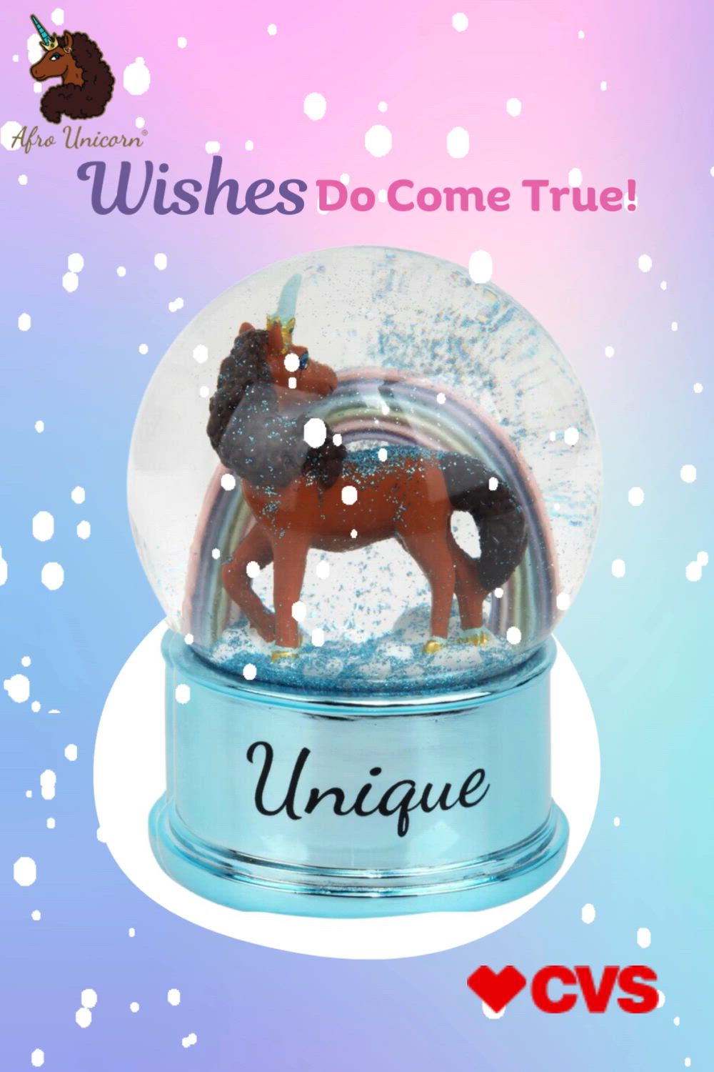 This contains: Add To Cart Afro Unicorn Snow Globes Available Now at CVS