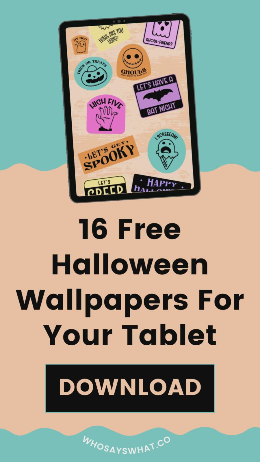 This may contain: a purple background with the text 16 free halloween wallpapers for your tablet downloaded