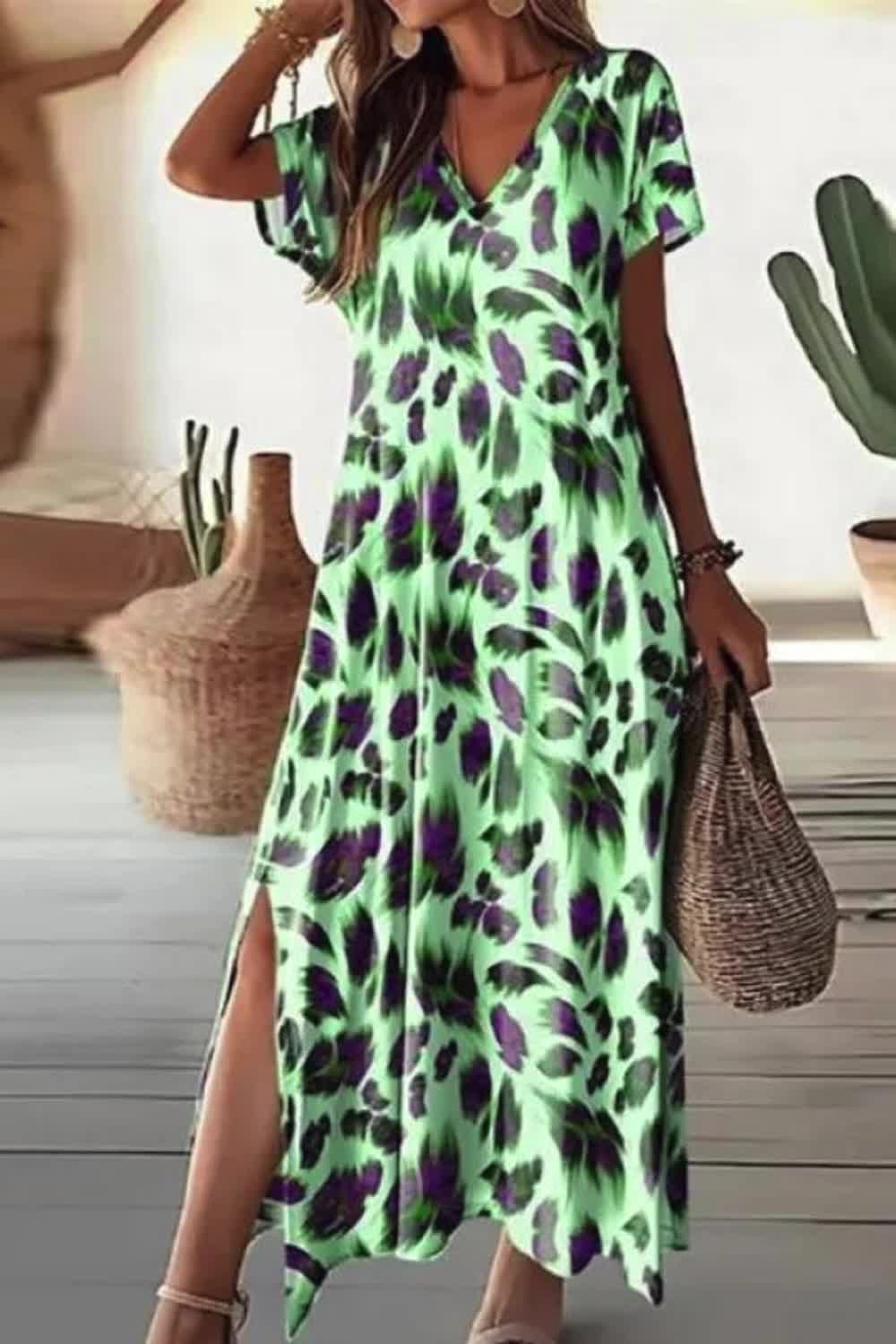 "Effortless elegance meets comfort in this Women's Casual V-Neck Maxi Dress. With its short sleeves and long flowing silhouette, it's perfect for any occasion. Whether for a relaxed day out or a casual evening affair, this dress is a versatile and stylish choice."