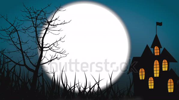 This may contain: a full moon is in the sky over a house with trees and grass at night