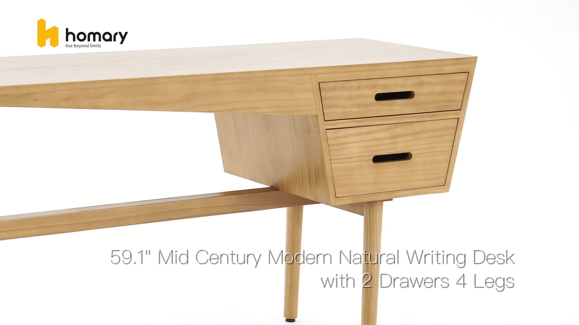 This may contain: a wooden desk with two drawers on it's sides and the bottom drawer open