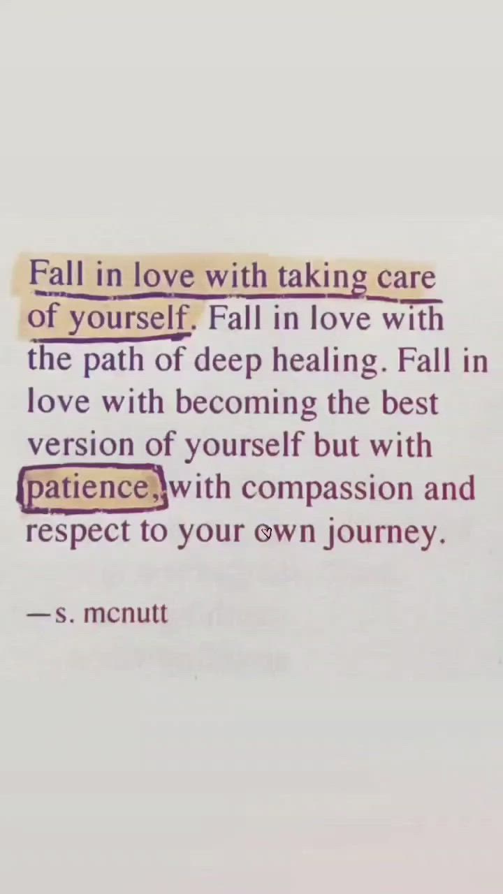 This may contain: a piece of paper with the words fall in love with taking care of yourself fail in love with the path of deep heling