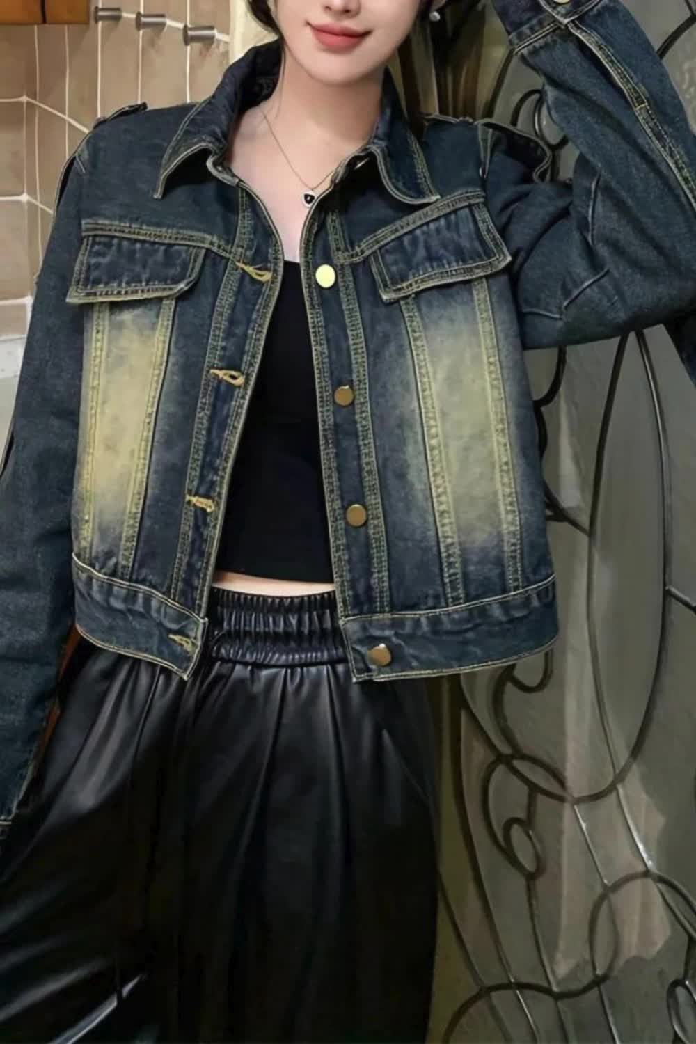 Women's Vintage Style Denim Jacket, Casual Chic Short Cropped Outerwear For Spring\u002FFall, Classic Retro Jean Top