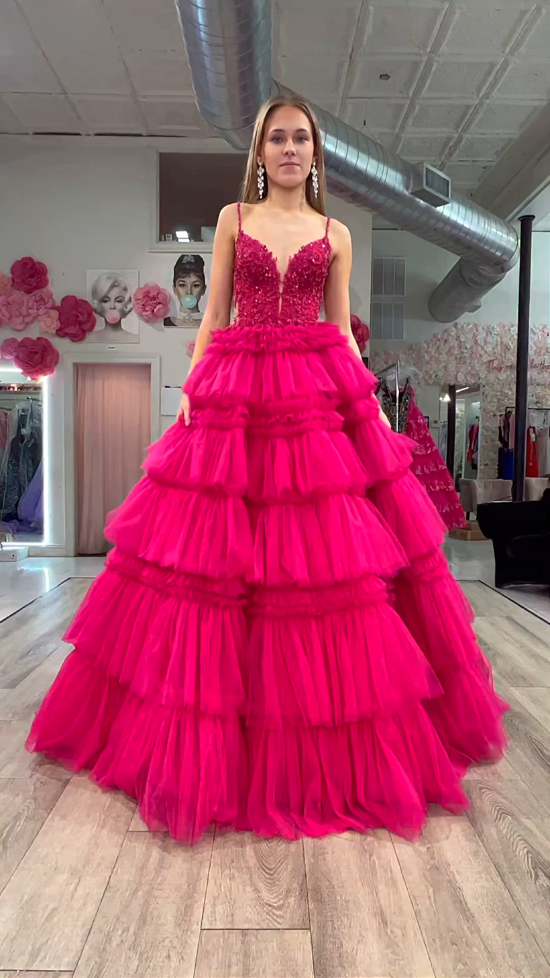 This contains an image of: Fuchsia Ruffles Gown