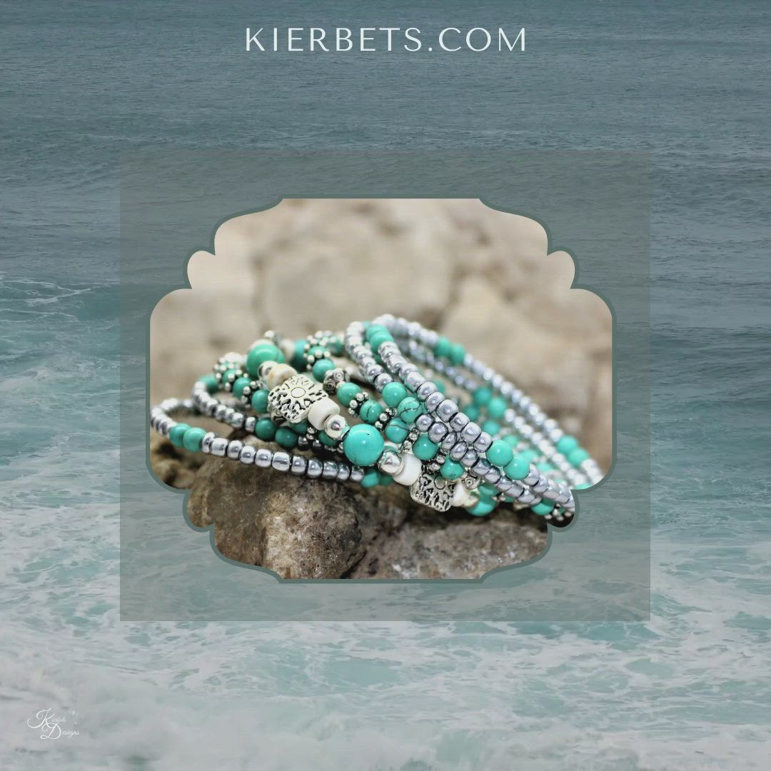 The turquoise blue and silver beads give that western boho vibe which will compliment nearly all outfits, and is perfect for everyday, beach vacations, or special occasions. #Western #handmade #statementjewelry #coil #turquoise #beads #silver #coilbracelet #bead #memory #wire #blue #oneofakindjewelry #west #dramatic #white #fashion #love #sun #style #boho #accessories #sparkle #jewels #beautiful #beauty #southwest #apparel #cowgirl