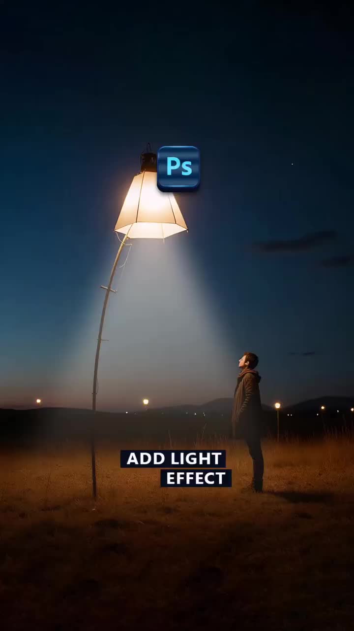 This may contain: a person standing under a street light with the caption'add light effect '