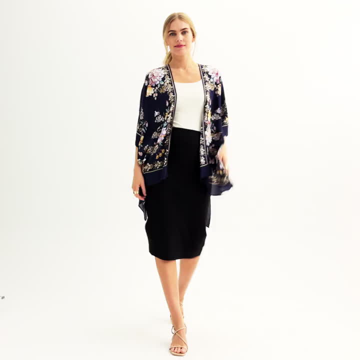 Add a floral finishing touch to your look with this blossomy ruana from Nine West. Add a floral finishing touch to your look with this blossomy ruana from Nine West. FEATURES 30"W x 40"L Floral design Lightweight Ruana silhouetteFABRIC & CARE Viscose Hand wash Imported Size: One Size. Color: Black Blush. Gender: female. Age Group: adult.