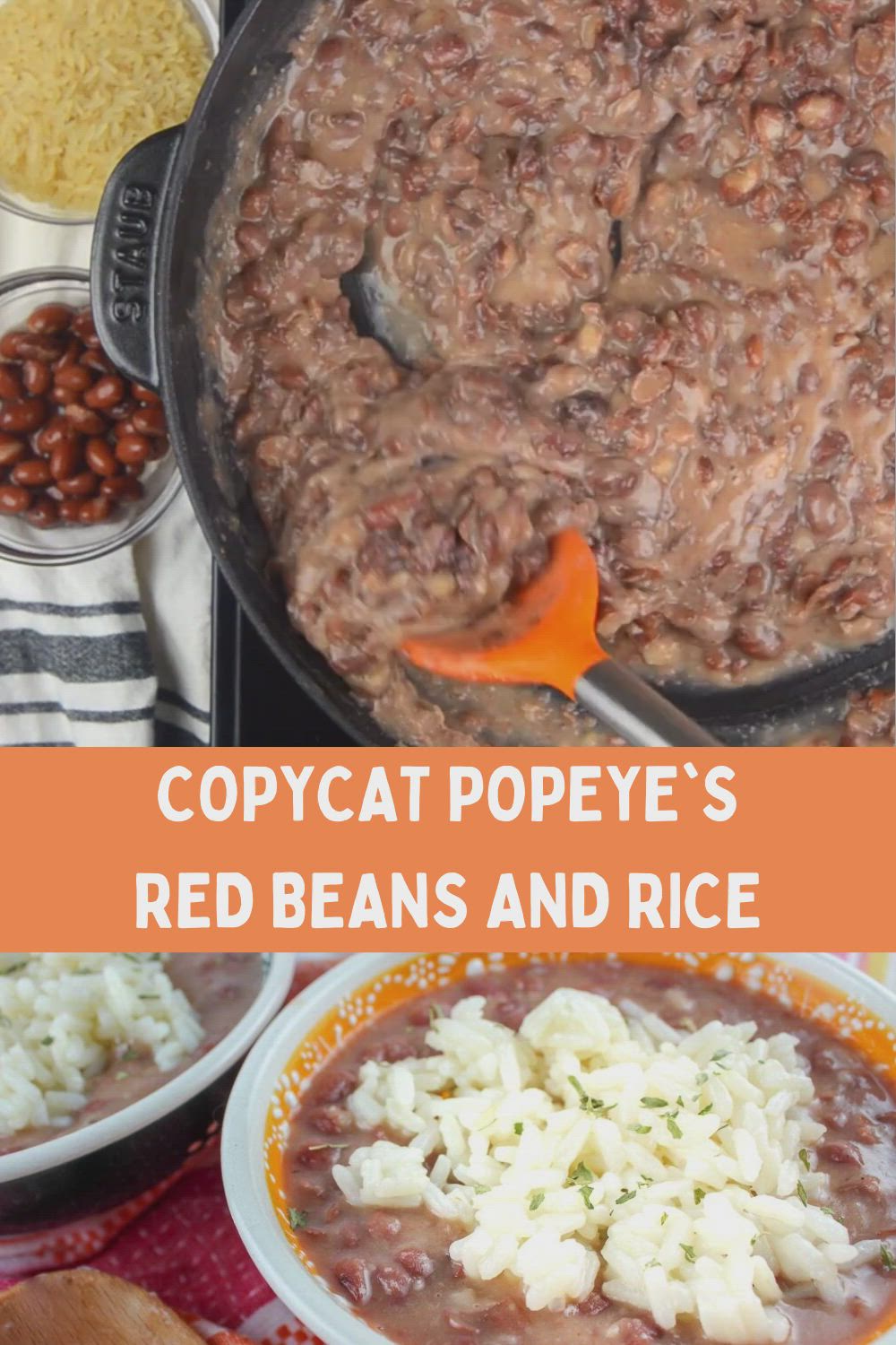 This may contain: two pictures show different types of beans and rice in the same bowl, with text overlay that reads copycat pope's red beans and rice