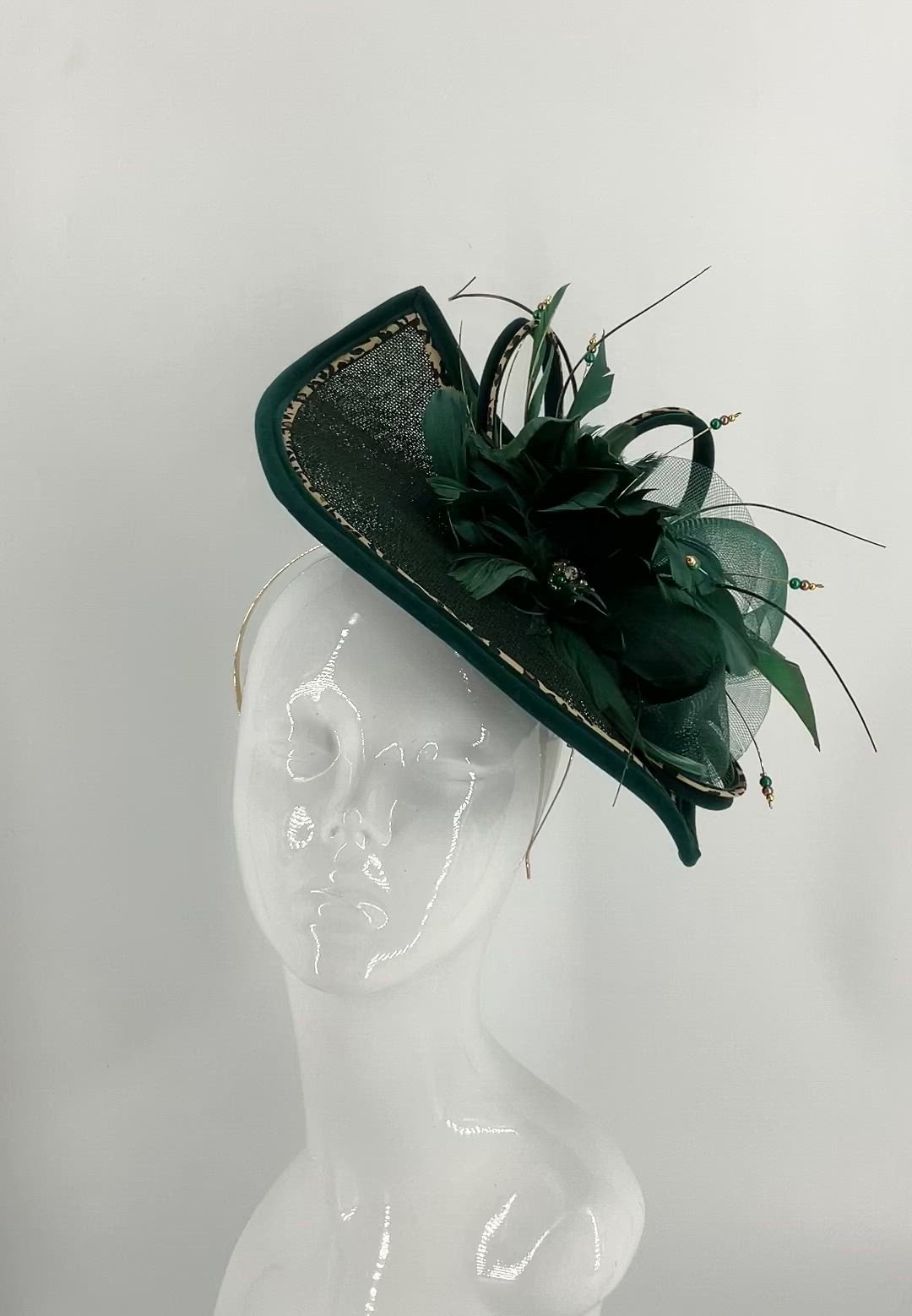 This contains an image of: Emerald Green, Gold, Leopard Print Fascinator - Etsy