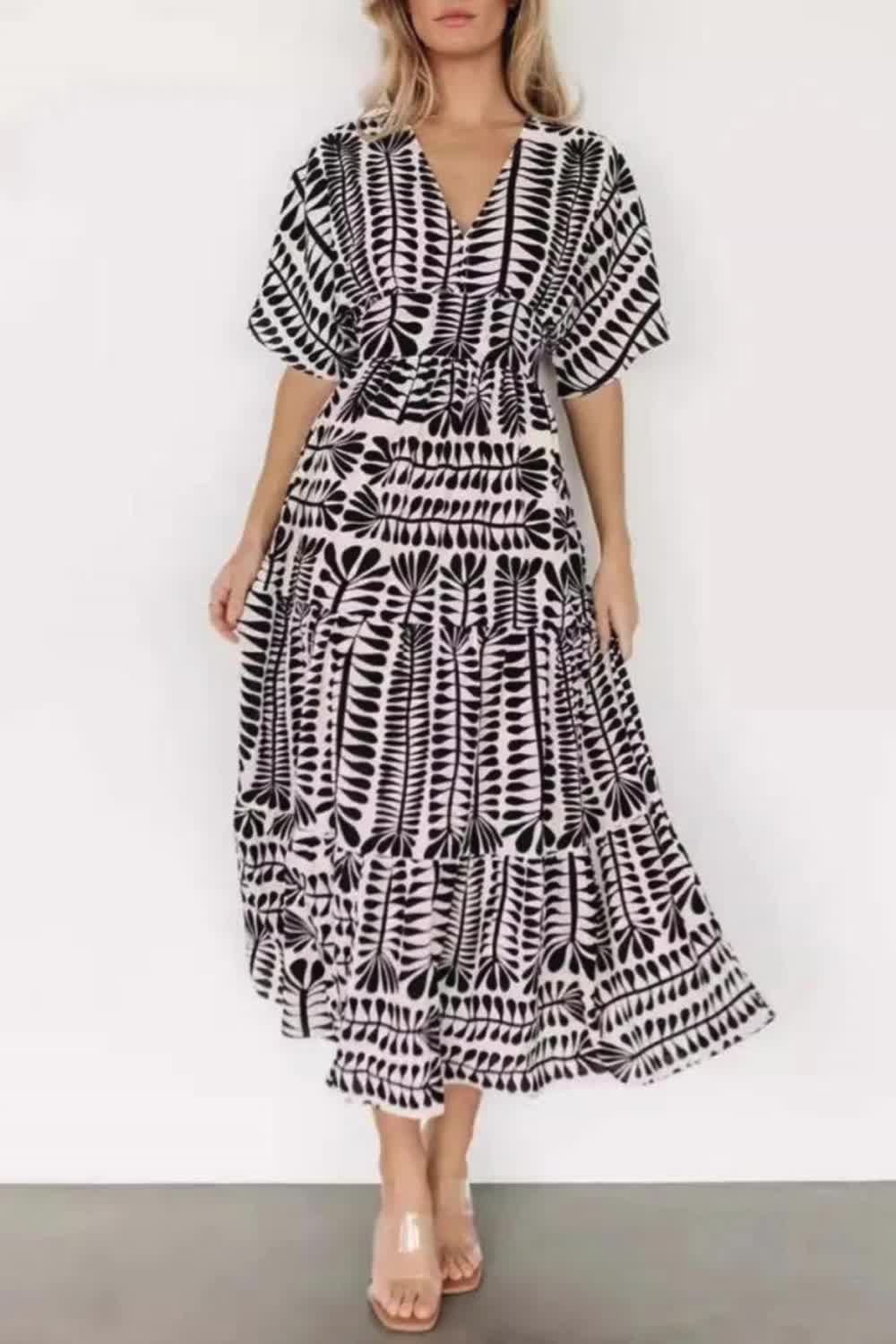 "Capture the essence of vintage vacation style with our Striped Print Patchwork V Neck Printed Dress. Featuring charming striped patterns and playful patchwork details, this dress exudes retro charm and is perfect for a laid-back getaway."