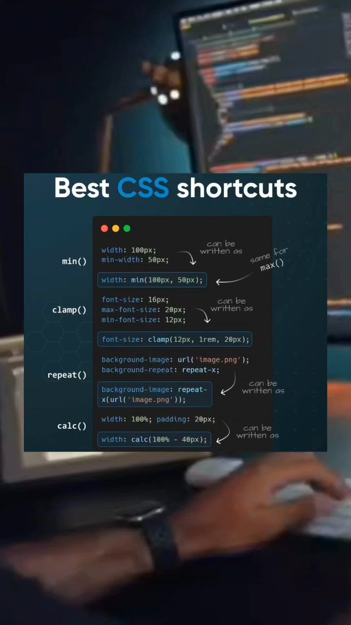 This may contain: a person typing on a computer keyboard with the caption best css shortcuts