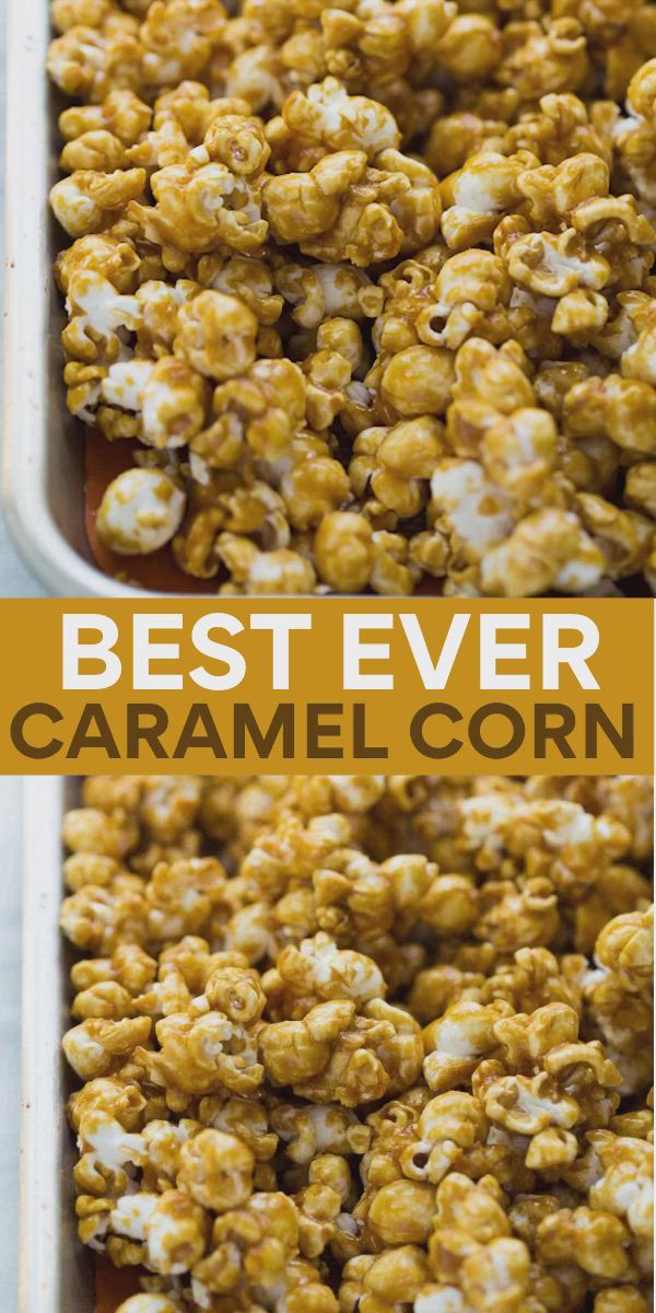 This may contain: the best ever caramel corn recipe is made with only three ingredients and it's ready to be eaten