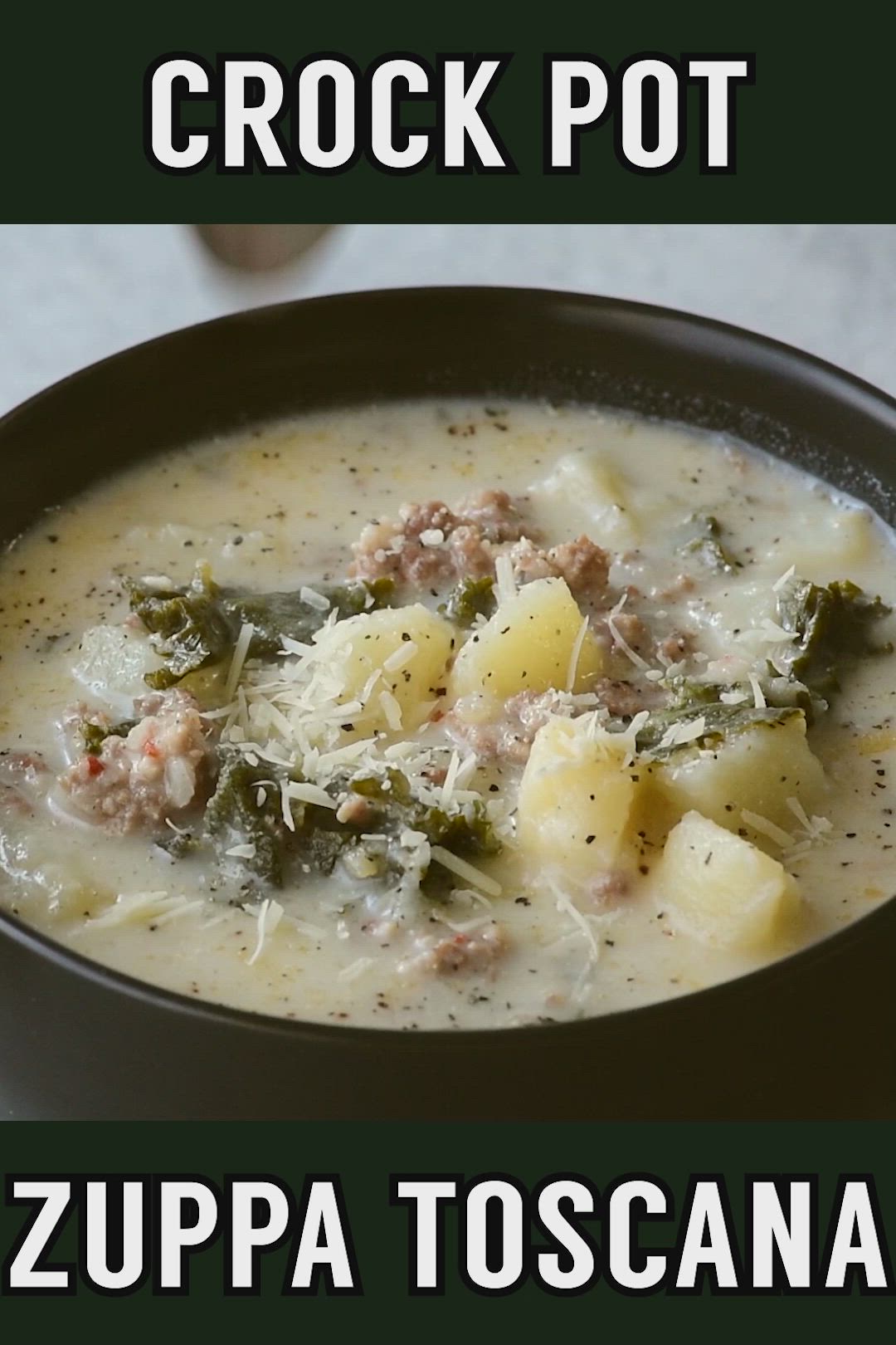 This may contain: there is a bowl of soup with potatoes and broccoli in it on the table