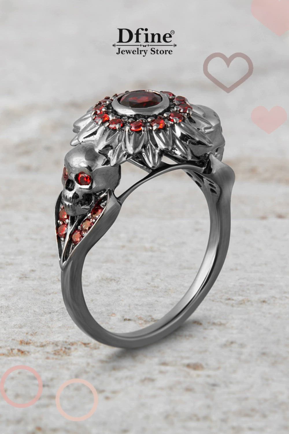 This contains: Skull Ring for Women, Flower Ring, Skull Engagement Ring, Skull Wedding Ring, Gothic Ring, Skull Jewelry, Skull and Flower, Red Garnet Gemstone, Goth Vampire Spooky Dark Witch, 925 Sterling Silver, Memento Mori, Aesthetic Trendy Fashion Stylish Dream Unique