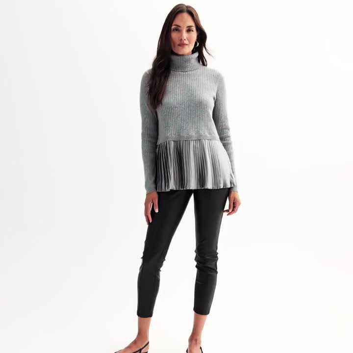 This women's Turtleneck Sweater from Nine West has a pleated hem underneath, giving you a layered look with none of the bulk!Click on this WOMEN'S GUIDE to find the perfect fit and more! This women's Turtleneck Sweater from Nine West has a pleated hem underneath, giving you a layered look with none of the bulk!Click on this WOMEN'S GUIDE to find the perfect fit and more! FEATURES Turtleneck Long set-in sleeves Ribbed cuffs Pleated hem "Layered" look without any of the bulk! Partially linedFIT & 