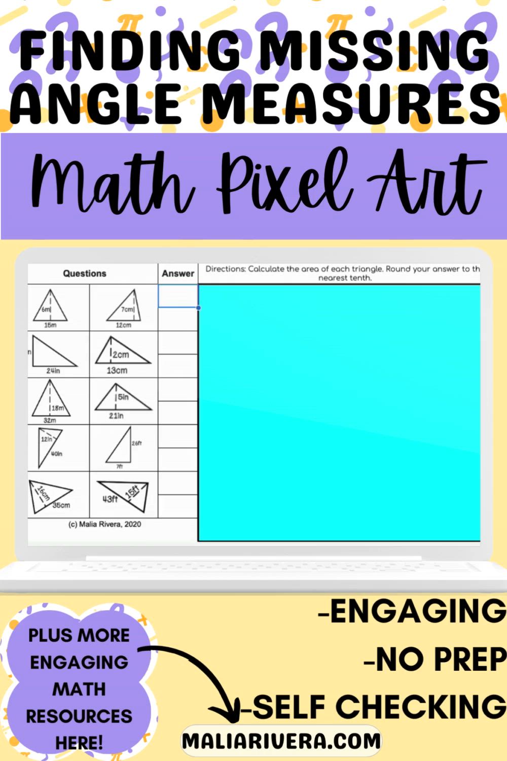 This may contain: a poster with text that says finding missing angle measures math pixel art engaging no prep time required