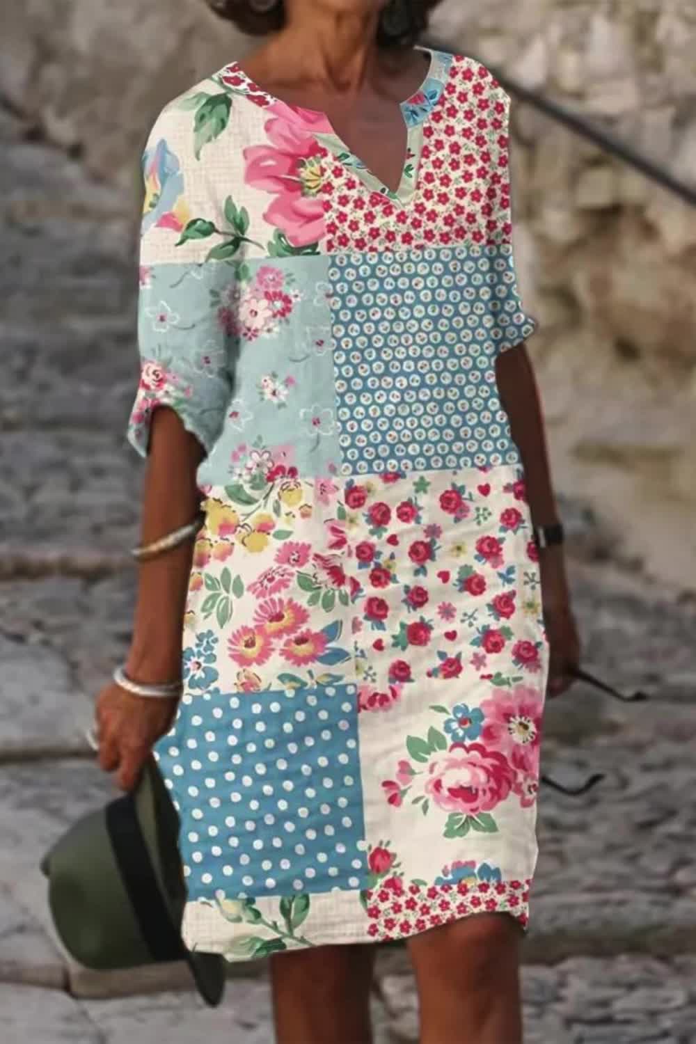 This floral print notched neck dress is perfect for vacation style. Featuring short sleeves and a loose, relaxed fit, it offers effortless comfort and breezy elegance. Ideal for spring and summer getaways, its vibrant floral pattern adds a playful touch to any sunny escape.