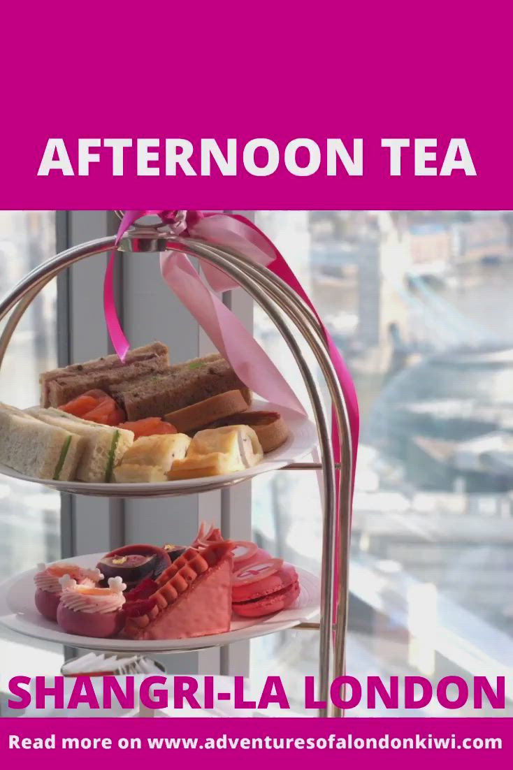 This may contain: an advertisement for the afternoon tea party with sandwiches and pastries on a three tiered tray