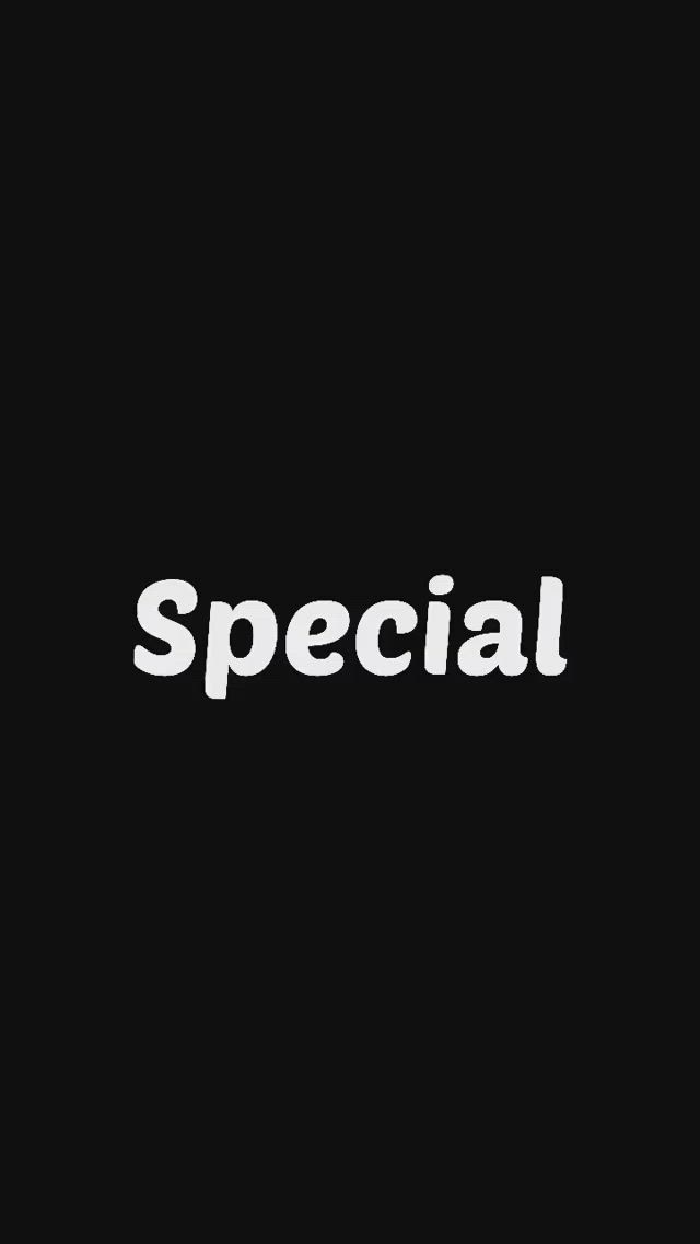 This may contain: the words special on a black background