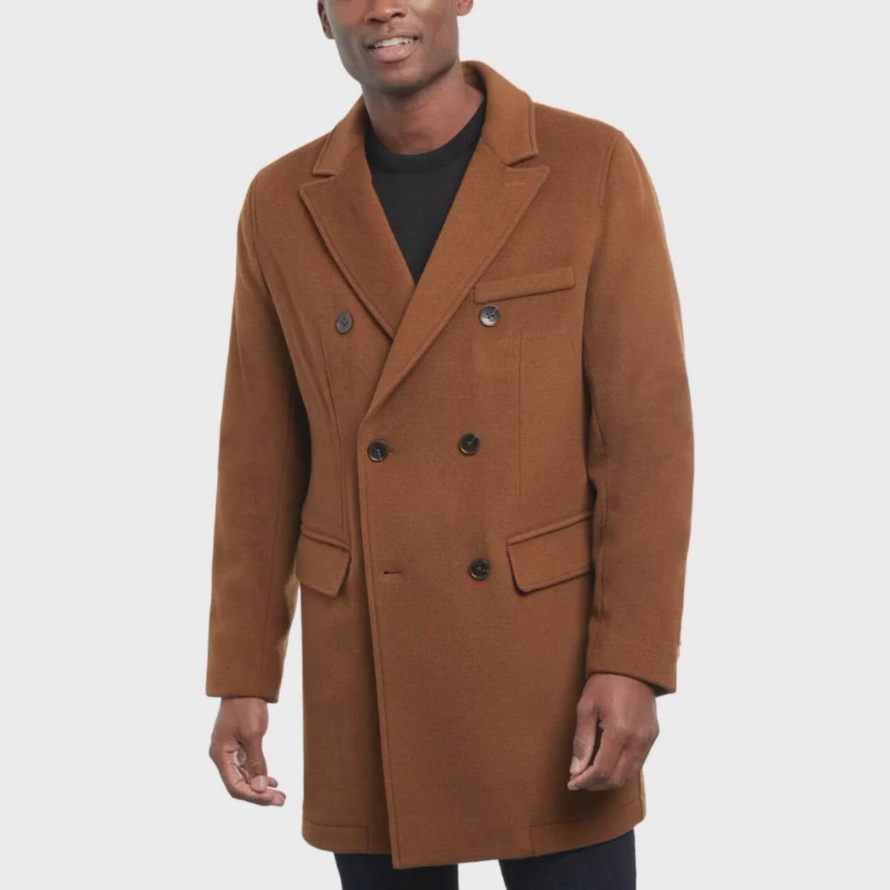 This contains: Mens Brown Double Breasted Wool Coat