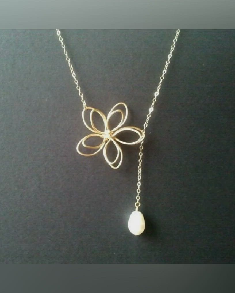 Flower with White Pearl Lariat Necklace, Flower Pearl Wedding Necklace, Bridesmaid Gift, Handmade gift Christmas gifts