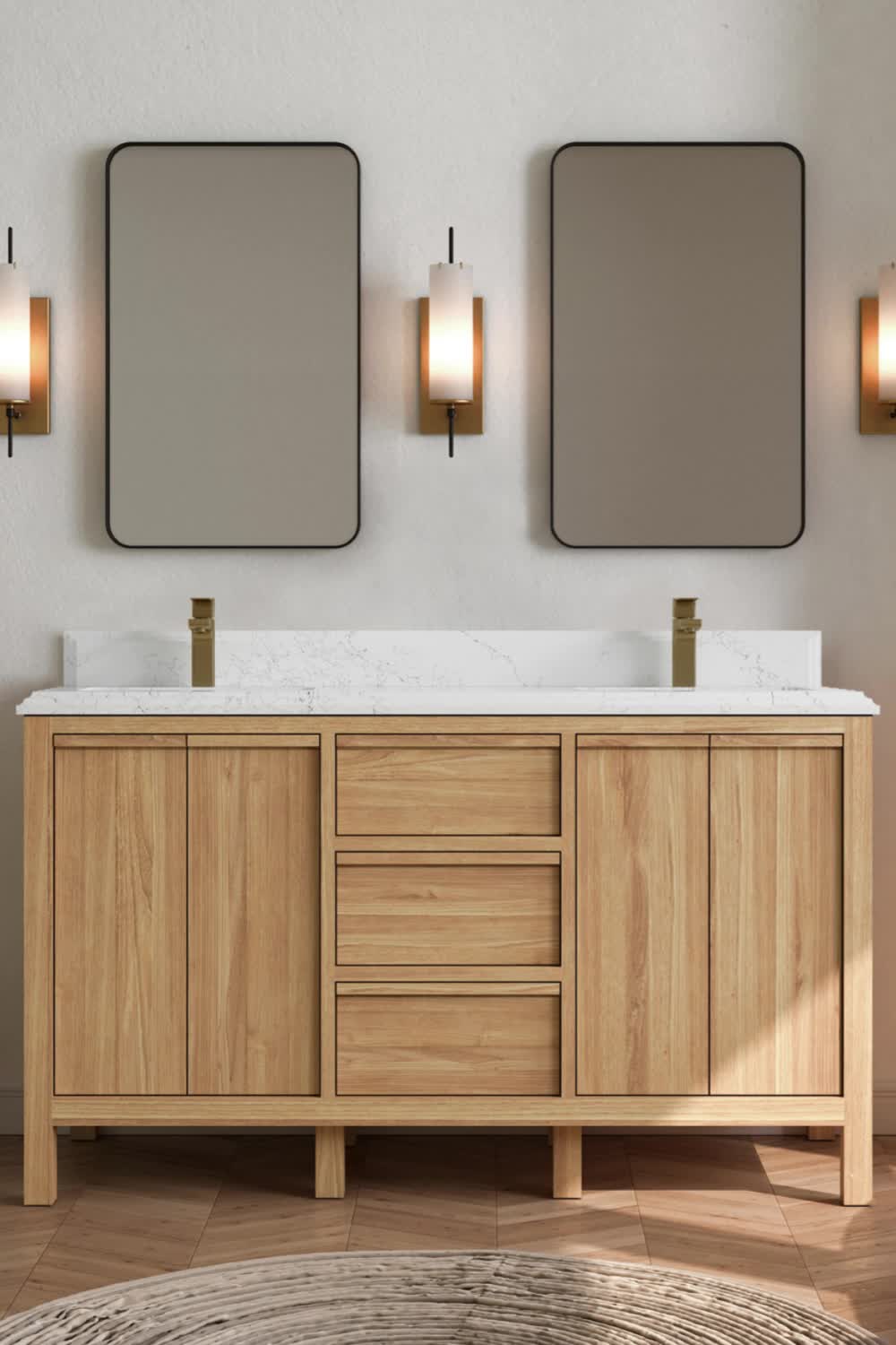 The Elizabeth Collection is a stunning bathroom vanity that exudes artistry and quality craftsmanship. This premium vanity is made from solid teak wood and features a dovetail joint that adds elegance to the contemporary design.