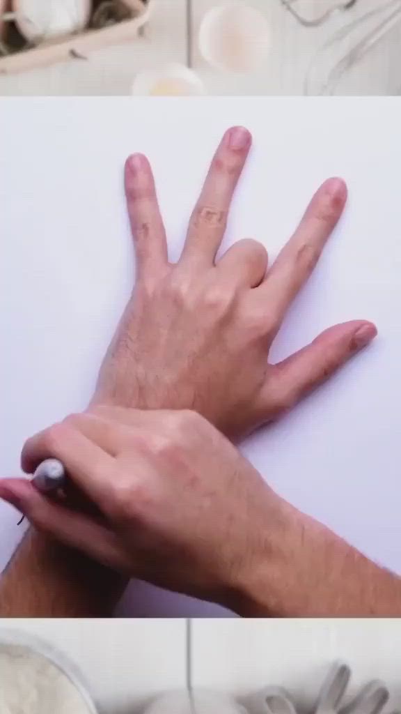 This may contain: two pictures of hands on top of each other, one with the fingers extended up