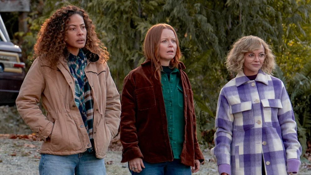 Tawny Cypress as Taissa, Lauren Ambrose as Van and Christina Ricci as Misty in "Yellowjackets”